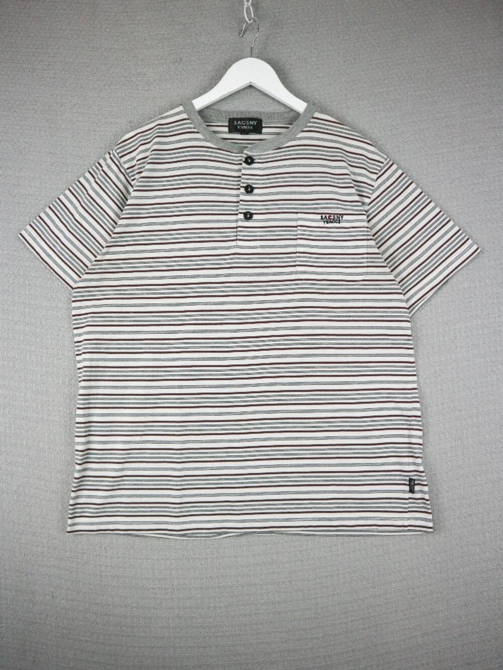 SACSNY Y'saccs Yohji Yamamoto Striped Button Up Short Sleeve Tee XL Mens